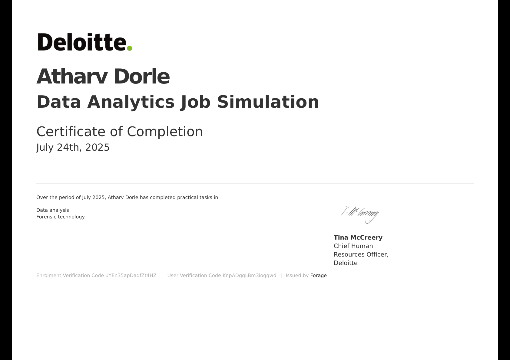Deloitte Data Analysis Certificate